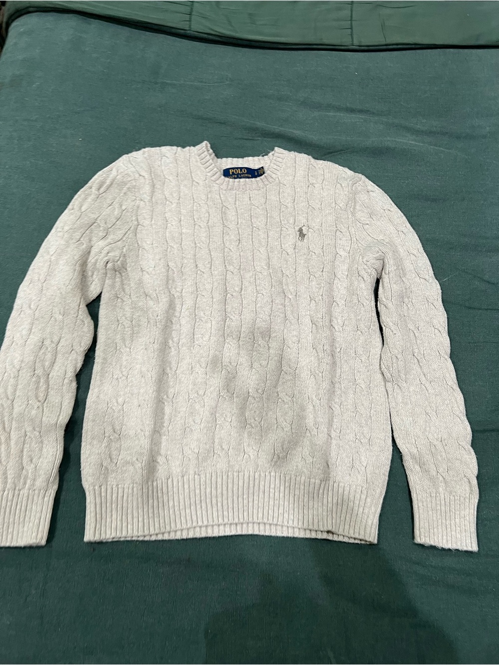 Ralph Lauren Men’s Light Gray Cable-Knit Crewneck Sweater